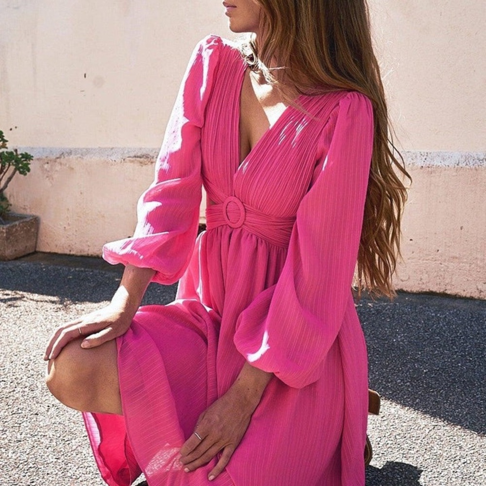 Pink V-Neck Midi Dress from Jaus size 4 Leilani